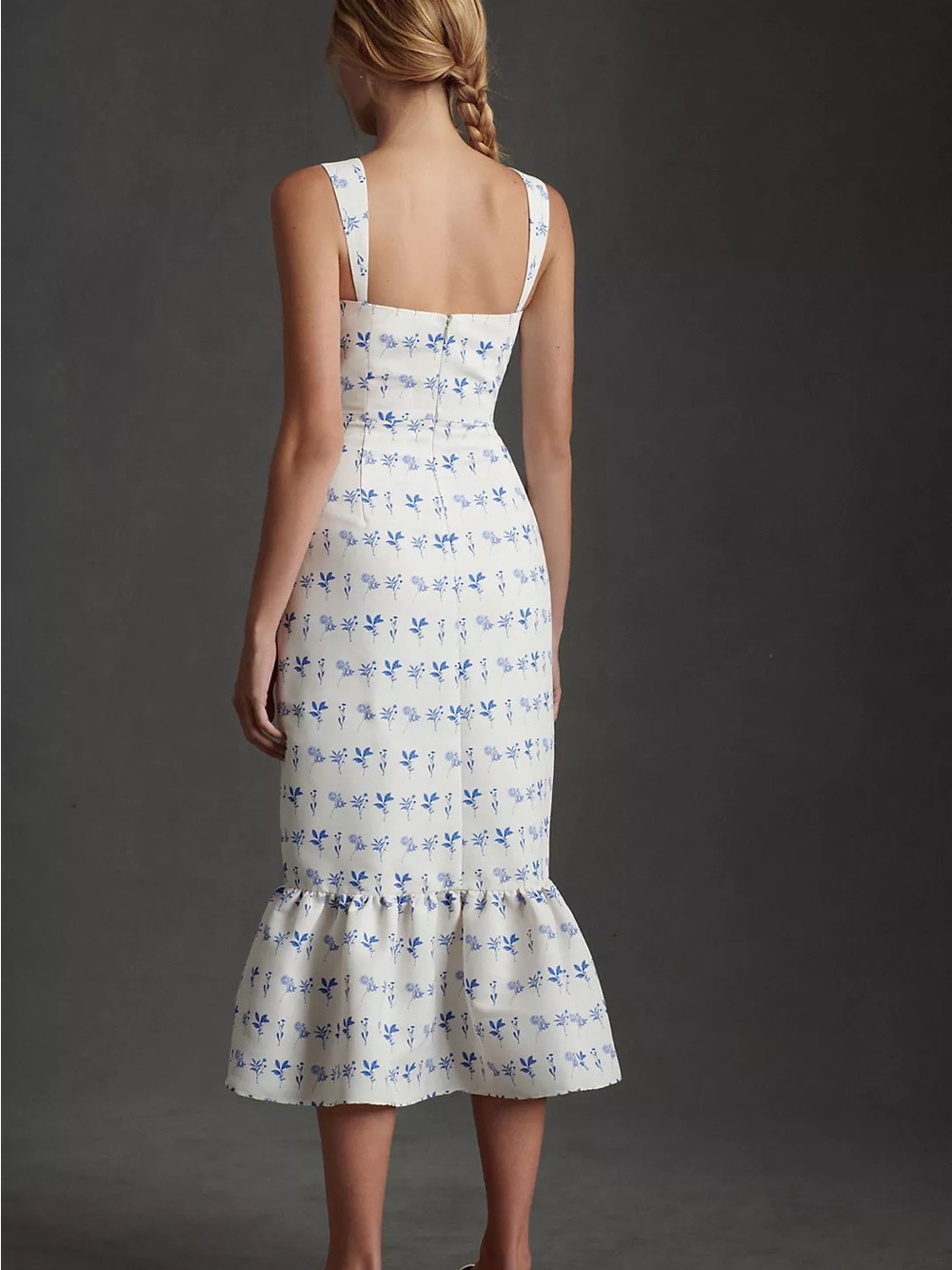 Sachin + Babi White Midi Dress with Blue Floral Print and Front Slit - Picture 3 of 10